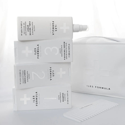 IELS Formula Extension Pack – Shampoo, Conditioner, Finishing Serum, Curl Revive & Comb in Vegan-Leather Beauty Bag
