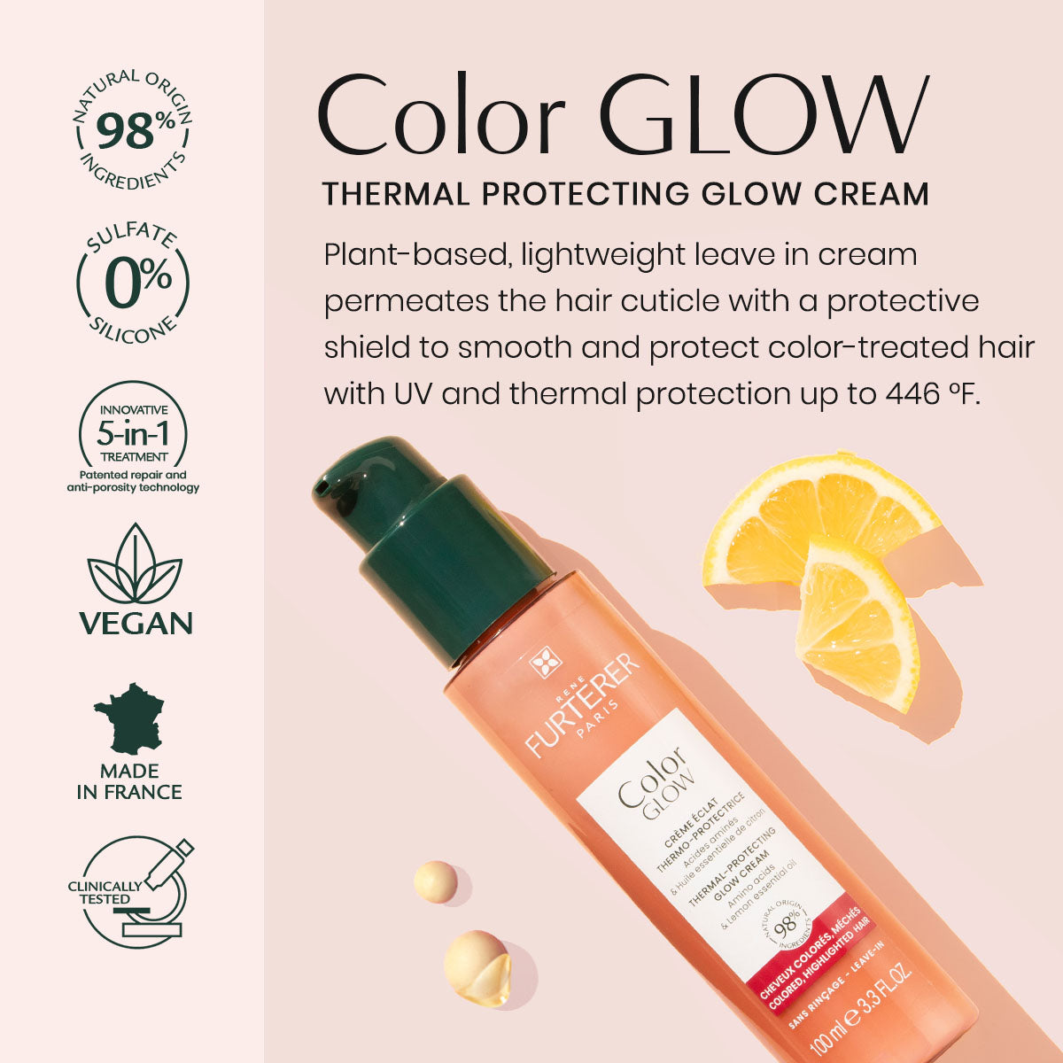 Rene Furterer Vegan Glow Color Thermal Protecting Cream – Heat Protection & Shine for Color-Treated Hair